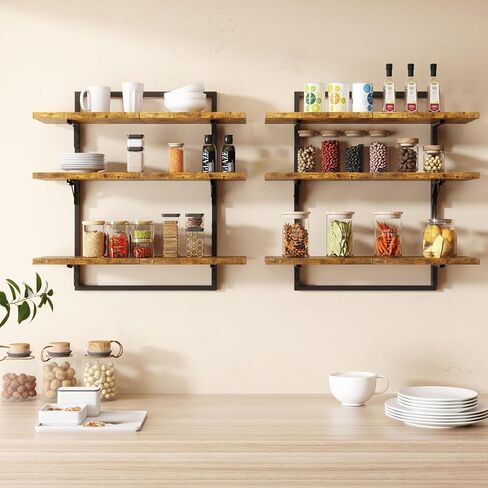 Floating Shelves for Wall, 24 inch Kitchen Shelves Wall Mounted, 3 Tier Coffee Bar Shelf with Foldable Brackets, Industrial Display Shelf for Bathroom, Living Room, Coffee Bar,Rustic Brown in Kuwait