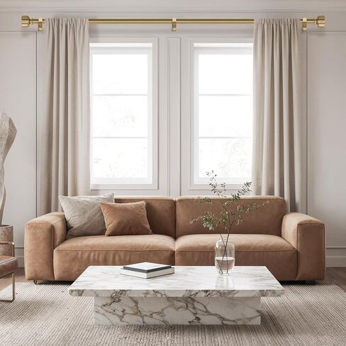 Warm Gold Curtain Rod for Windows 48 to 84 Inch, Heavy Duty Brass Curtain Rod, 1" Diameter Adjustable Gold Window Treatment Rods with Vintage Brushed Metal Finials for Bedroom Living Room Farmhouse in Saudi Arabia