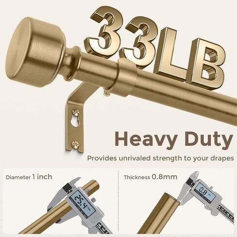 Warm Gold Curtain Rod for Windows 48 to 84 Inch, Heavy Duty Brass Curtain Rod, 1" Diameter Adjustable Gold Window Treatment Rods with Vintage Brushed Metal Finials for Bedroom Living Room Farmhouse in Saudi Arabia