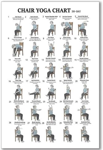 Chair Yoga Chart Poster Print Seated Exercises for Seniors and Beginners Canvas Wall Art Gym Yoga Room Living Room Bedroom Decor 12x18 Inch Unframed A in Kuwait