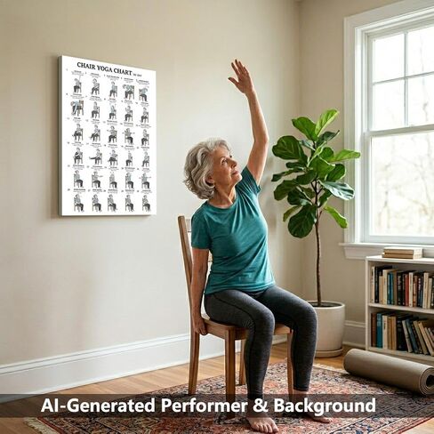 Chair Yoga Chart Poster Print Seated Exercises for Seniors and Beginners Canvas Wall Art Gym Yoga Room Living Room Bedroom Decor 12x18 Inch Unframed A in Kuwait