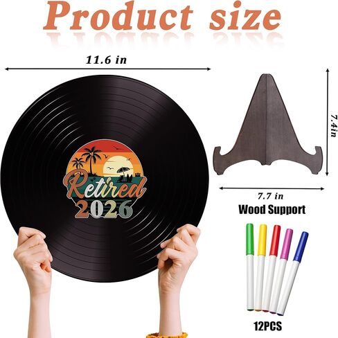 Holkcog Retirement Party Decorations Men Women, Colorful Vintage Retirement Vinyl Record, Happy Retired 2026 Party Graffiti Sign With Stand, Office Retired Farewell Gift, Coworker leave Table Decor in Saudi Arabia