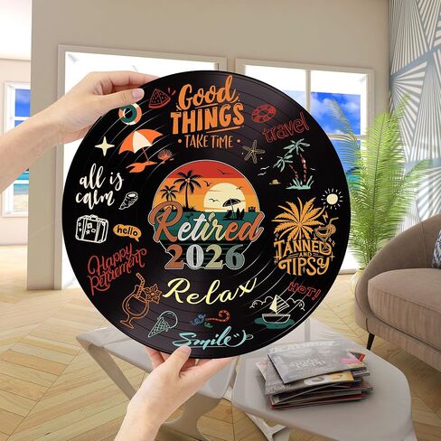 Holkcog Retirement Party Decorations Men Women, Colorful Vintage Retirement Vinyl Record, Happy Retired 2026 Party Graffiti Sign With Stand, Office Retired Farewell Gift, Coworker leave Table Decor in Saudi Arabia