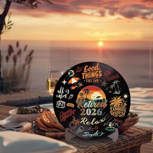 Holkcog Retirement Party Decorations Men Women, Colorful Vintage Retirement Vinyl Record, Happy Retired 2026 Party Graffiti Sign With Stand, Office Retired Farewell Gift, Coworker leave Table Decor in Saudi Arabia