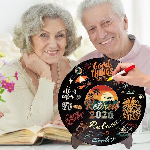 Holkcog Retirement Party Decorations Men Women, Colorful Vintage Retirement Vinyl Record, Happy Retired 2026 Party Graffiti Sign With Stand, Office Retired Farewell Gift, Coworker leave Table Decor in Saudi Arabia