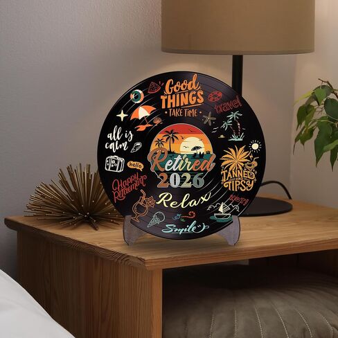 Holkcog Retirement Party Decorations Men Women, Colorful Vintage Retirement Vinyl Record, Happy Retired 2026 Party Graffiti Sign With Stand, Office Retired Farewell Gift, Coworker leave Table Decor in Saudi Arabia