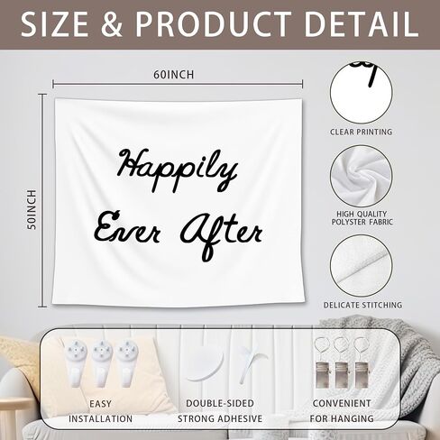 EGBTL Happily Ever After Wedding Tapestry, Engagement Wall Tapestry for Bedroom, Minimalist Black and White Wedding Party Tapestries Wall Hanging Decor for Bridal Shower, 50x60 Inches in Saudi Arabia