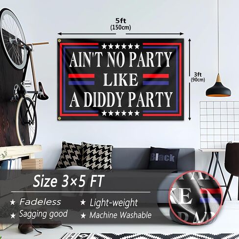 Ain't No Partys Like A Diddys Partys Flag 3x5 Ft Diddy Flags for Teen Girls Room Guys Funny Man Cave Wall Flags for Bedroom Dorm Room College Dorm Wall Banner Tapestry Decor in Saudi Arabia