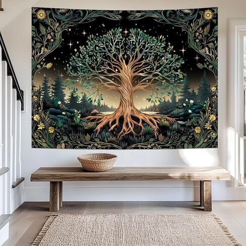 Leofanger Tree of Life Tapestry Psychedelic Mystic Floral Tapestry Vintage Plant Flower Wall Tapestries Aesthetic Tree Tapestries Wall Hanging for Home Decor(59.1"x78.7") in Saudi Arabia