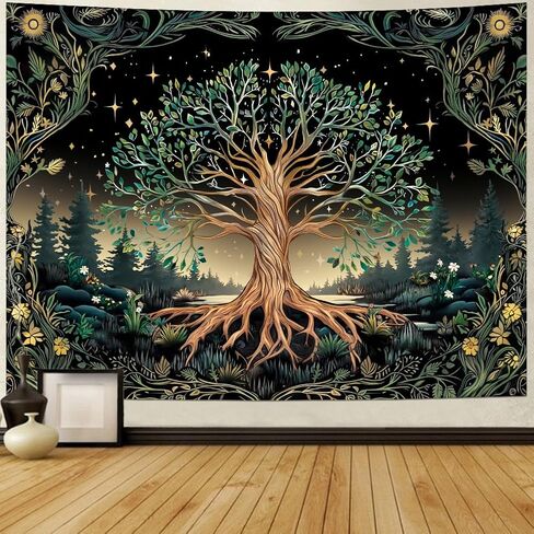 Leofanger Tree of Life Tapestry Psychedelic Mystic Floral Tapestry Vintage Plant Flower Wall Tapestries Aesthetic Tree Tapestries Wall Hanging for Home Decor(59.1"x78.7") in Saudi Arabia