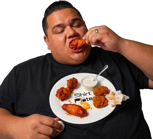 تي شيرت The Shirt Plate Novelty، قطن، كم قصير، رقبة دائرية، تي شيرت بطبق للوجبات الخفيفة in Kuwait