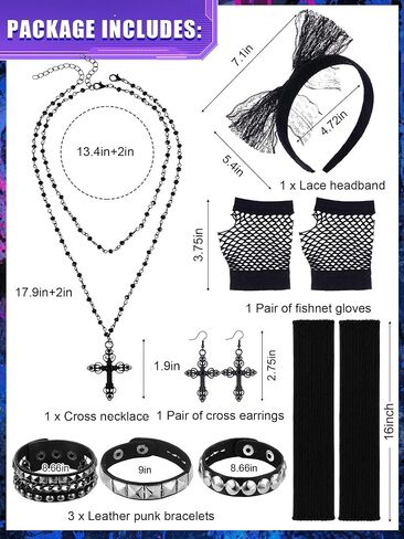 Cuffbow 10 Pcs 80s Women Costume Set Retro Black Fishnet off Shoulder Top with 80s Outfit Accessories for Halloween Supplies in Saudi Arabia