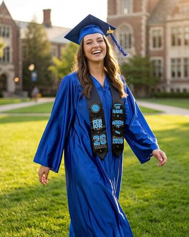 CRASHOT Graduation Cap and Gown 2026, Unisex Shiny Uniforms, Includes Stole, Tassel Charm & 9 PCS Heat Transfer Decals for College High School Graduate(Blue 54) in Kuwait