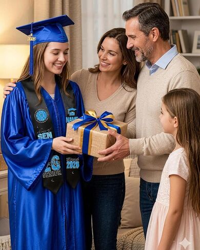CRASHOT Graduation Cap and Gown 2026, Unisex Shiny Uniforms, Includes Stole, Tassel Charm & 9 PCS Heat Transfer Decals for College High School Graduate(Blue 54) in Kuwait