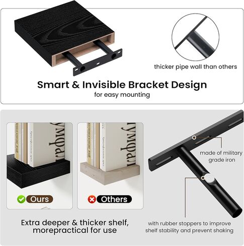 Dreamland Floating Shelves for Wall, 12in Deep Floating Shelves, Black Rustic Wall Shelves for Living Room Bathroom Bedroom Kitchen, 12inch 2Pack in Saudi Arabia