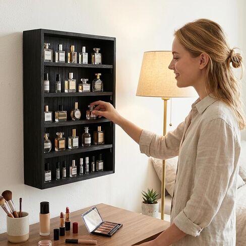 Perfume Organizer Wall Mount, Perfume Shelf for Wall with 5 Removable Shelves, Applicable on Desktop or Wall Mount for Cologne, Collectible, Cosmetics and Shot Glass, Trinket Shelf and Perfume Cabinet in Saudi Arabia