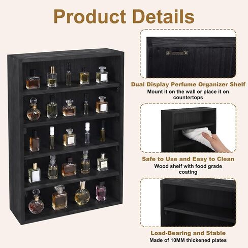 Perfume Organizer Wall Mount, Perfume Shelf for Wall with 5 Removable Shelves, Applicable on Desktop or Wall Mount for Cologne, Collectible, Cosmetics and Shot Glass, Trinket Shelf and Perfume Cabinet in Saudi Arabia