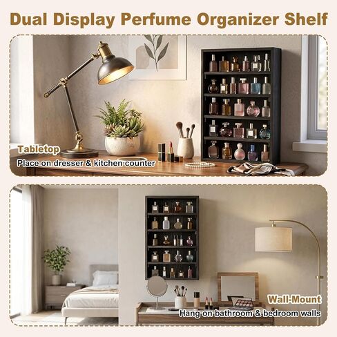 Perfume Organizer Wall Mount, Perfume Shelf for Wall with 5 Removable Shelves, Applicable on Desktop or Wall Mount for Cologne, Collectible, Cosmetics and Shot Glass, Trinket Shelf and Perfume Cabinet in Saudi Arabia