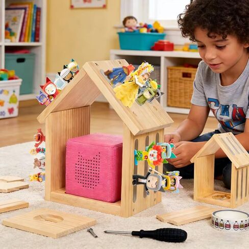 Magnetic Wall Shelf for Figures, Wooden Storage for Creative Characters, House Shape, Compatible with Toniebox 1 and 2, Holds 12-40 Figures in Saudi Arabia