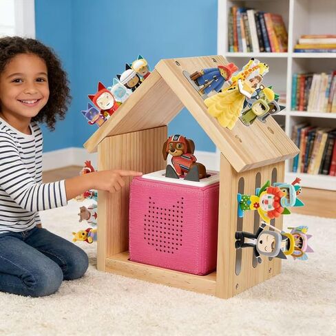 Magnetic Wall Shelf for Figures, Wooden Storage for Creative Characters, House Shape, Compatible with Toniebox 1 and 2, Holds 12-40 Figures in Saudi Arabia