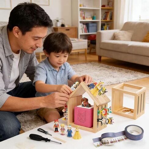 Magnetic Wall Shelf for Figures, Wooden Storage for Creative Characters, House Shape, Compatible with Toniebox 1 and 2, Holds 12-40 Figures in Saudi Arabia