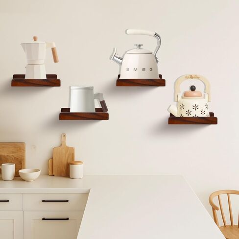 PHOENANCEE Small Wall Shelves,Mini Floating Shelf with Lip,Display Ledge,Speaker Shelf Set of 2 for Picture Frames Plants Decorative for Living Room Kitchen Bedroom,Wood,8 Inch,Walnut in Kuwait