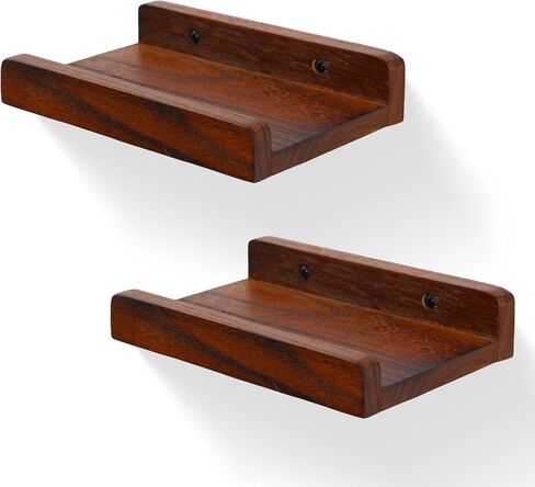 PHOENANCEE Small Wall Shelves,Mini Floating Shelf with Lip,Display Ledge,Speaker Shelf Set of 2 for Picture Frames Plants Decorative for Living Room Kitchen Bedroom,Wood,8 Inch,Walnut in Kuwait