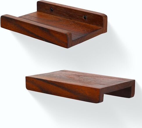 PHOENANCEE Small Wall Shelves,Mini Floating Shelf with Lip,Display Ledge,Speaker Shelf Set of 2 for Picture Frames Plants Decorative for Living Room Kitchen Bedroom,Wood,8 Inch,Walnut in Kuwait