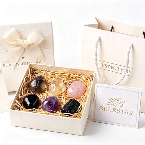 House Protection Crystal Set - 6 Healing Stones for Negative Energy Removal, EMF Cleansing & Spiritual Blessing - New Home Gift with Blessing Card & Gift Box in Saudi Arabia