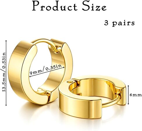 3 Pairs Stainless Steel Hoop Earrings for Women Men, Minimalist Small Hoop Earrings Exquisite Round Huggie Earring Set (Black, Silver, Gold) in Kuwait