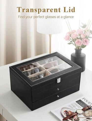 Sunglasses Glasses Storage Organizer Case with 32 Adjustable Slots, 3 Layer Multi Eyeglass Display Box with Lid Women in Saudi Arabia