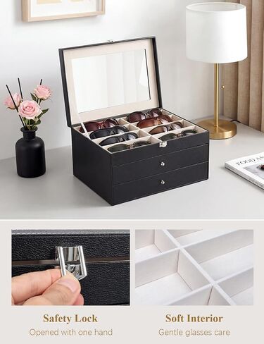 Sunglasses Glasses Storage Organizer Case with 32 Adjustable Slots, 3 Layer Multi Eyeglass Display Box with Lid Women in Saudi Arabia
