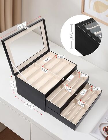 Sunglasses Glasses Storage Organizer Case with 32 Adjustable Slots, 3 Layer Multi Eyeglass Display Box with Lid Women in Saudi Arabia