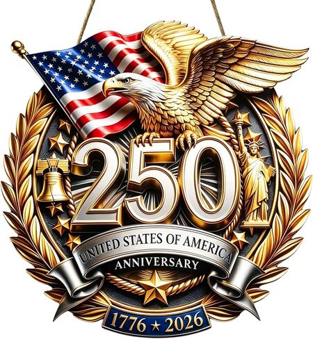 250 Anniversary Door Wreath Decorations - Wooden 4th of July Home Decor 1776-2026 - Eagles Patriotic Wreath for Porch Wall Outdoor Home Decor in Kuwait
