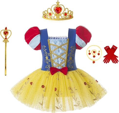 Snow White Princess Tutu Dress Girls Costume with Crown Wand Jewelry Gloves for Toddler Halloween Birthday Party in Saudi Arabia