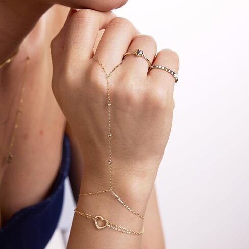 Gelin Dainty Beaded Hand Chain Bracelet for Women in 10K Solid Gold, Adjustable in Saudi Arabia