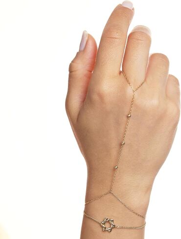 Gelin Dainty Beaded Hand Chain Bracelet for Women in 10K Solid Gold, Adjustable in Saudi Arabia