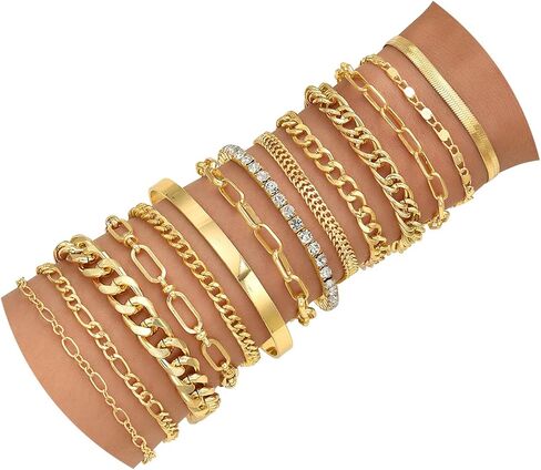 CHICUTIE Gold Bracelets for Women, Elegant 14K Gold Plated Dainty Bracelet set Trendy Link Chain Stackable Bracelets Pack Jewelry Gifts for Women in Kuwait