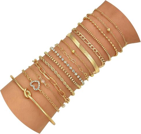 CHICUTIE Gold Bracelets for Women, Elegant 14K Gold Plated Dainty Bracelet set Trendy Link Chain Stackable Bracelets Pack Jewelry Gifts for Women in Kuwait