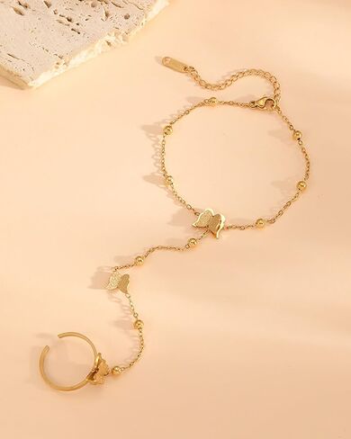 LOVECOM 14K Gold Plated Butterfly Hand Chain Bracelet for Women Stainless Steel Non Tarnish Hand Chain Bracelet with Adjustable Finger Ring Chain Trendy Butterfly Accessories Jewelry Gifts in Saudi Arabia