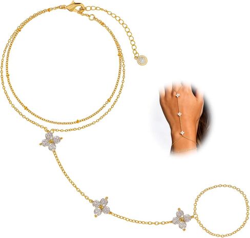 Gold Hand Chain Bracelet for Women :14K Gold Plated Dainty Finger Ring Bracelet Adjustable,Trendy Stack Cuban Link Hand Chain,Jewelry Gifts for Womens in Saudi Arabia