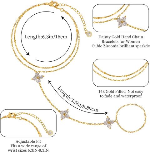 Gold Hand Chain Bracelet for Women :14K Gold Plated Dainty Finger Ring Bracelet Adjustable,Trendy Stack Cuban Link Hand Chain,Jewelry Gifts for Womens in Saudi Arabia