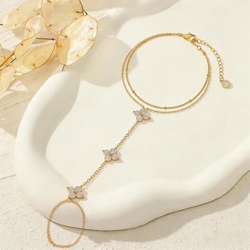 Gold Hand Chain Bracelet for Women :14K Gold Plated Dainty Finger Ring Bracelet Adjustable,Trendy Stack Cuban Link Hand Chain,Jewelry Gifts for Womens in Saudi Arabia