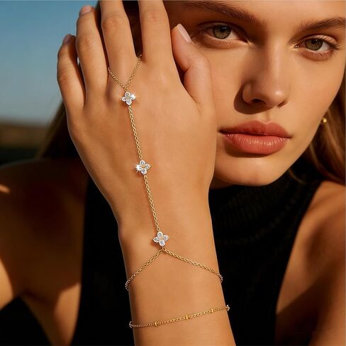 Gold Hand Chain Bracelet for Women :14K Gold Plated Dainty Finger Ring Bracelet Adjustable,Trendy Stack Cuban Link Hand Chain,Jewelry Gifts for Womens in Saudi Arabia