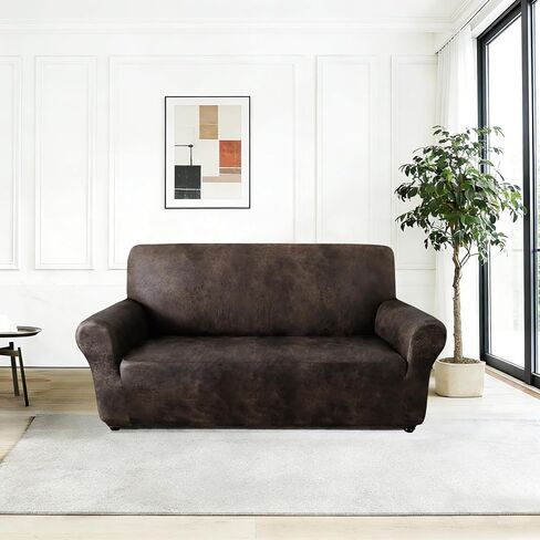 ANARACHON Leather Look Loveseat Covers, Couch Cover Super Stretch Non Slip, Width Up to 62 Inch, Washable Furniture Protector 1-Piece Sofa Slipcover for Dogs, Cats and Kids(Loveseat, Dark Brown) in Saudi Arabia