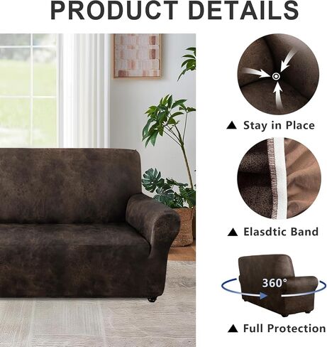 ANARACHON Leather Look Loveseat Covers, Couch Cover Super Stretch Non Slip, Width Up to 62 Inch, Washable Furniture Protector 1-Piece Sofa Slipcover for Dogs, Cats and Kids(Loveseat, Dark Brown) in Saudi Arabia