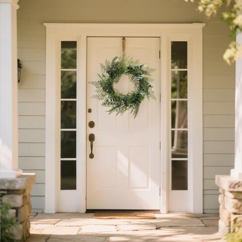 24''Fern Wreath for Front Door - Artificial Greenery All Seasons Wreath Fake Hanging Ferns Plants for Wedding Centerpieces Table Front Door Decoration, with LED Warm Lights in Saudi Arabia