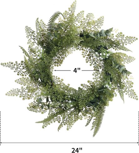 24''Fern Wreath for Front Door - Artificial Greenery All Seasons Wreath Fake Hanging Ferns Plants for Wedding Centerpieces Table Front Door Decoration, with LED Warm Lights in Saudi Arabia
