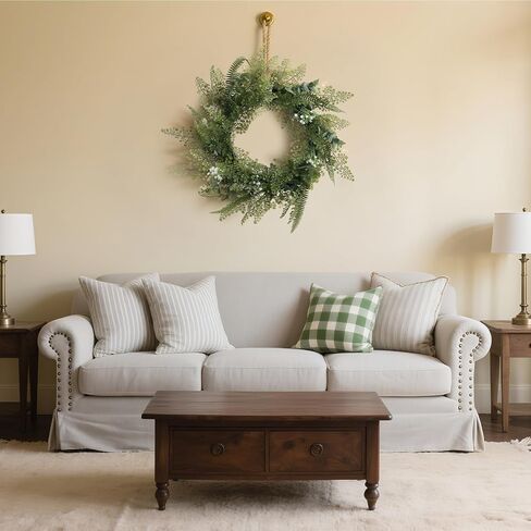24''Fern Wreath for Front Door - Artificial Greenery All Seasons Wreath Fake Hanging Ferns Plants for Wedding Centerpieces Table Front Door Decoration, with LED Warm Lights in Saudi Arabia