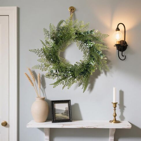 24''Fern Wreath for Front Door - Artificial Greenery All Seasons Wreath Fake Hanging Ferns Plants for Wedding Centerpieces Table Front Door Decoration, with LED Warm Lights in Saudi Arabia
